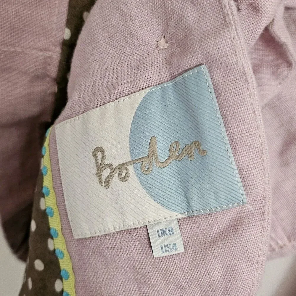 Boden Linen Blazer Jacket Womens 4 Lilac Pink Button Front Longsleeve Office - Picture 2 of 10